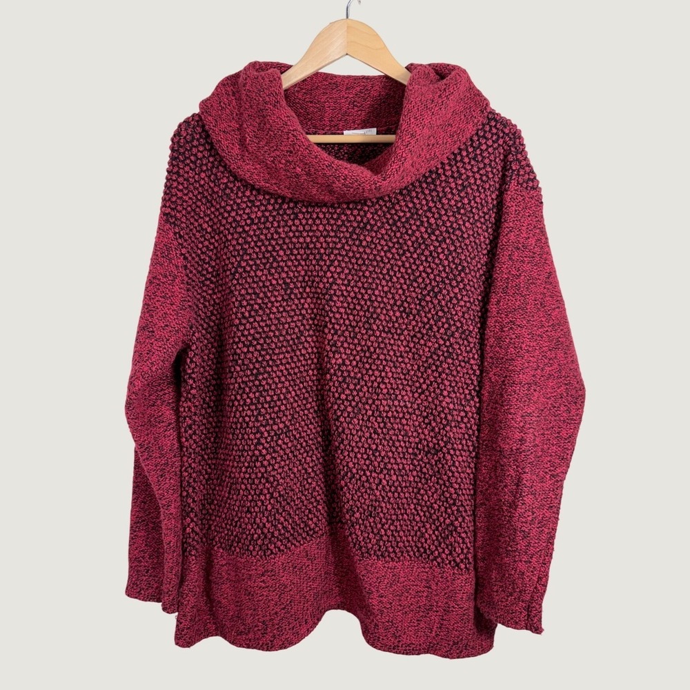 J. Jill Sweater XL Red Black Marled Cowl Neck Textured Knit Pullover Cozy